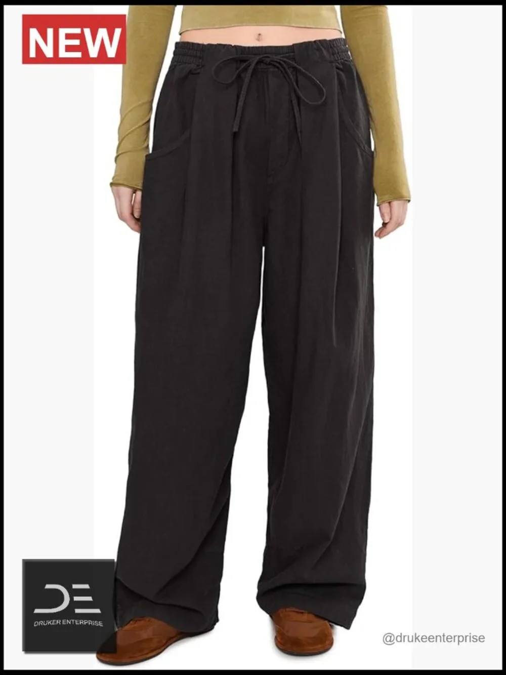 Relaxed Fit Pull On Pants with Bowed Legs & Puddled Hem